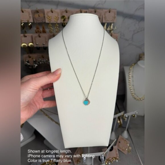 "Catherine" Teal Blue Heart Silver Necklace - Picture 4 of 5